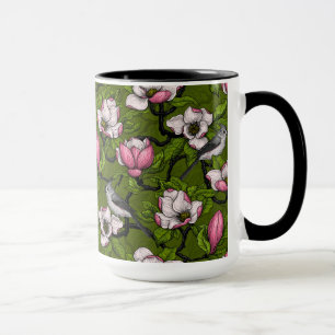 Blooming magnolia and titmouse bird 2 mug