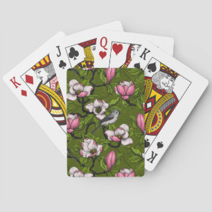 Blooming magnolia and titmouse bird 2 poker cards