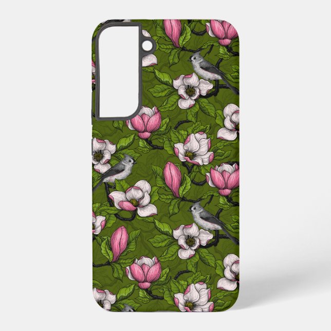 Blooming magnolia and titmouse bird 2 samsung galaxy case (Back)