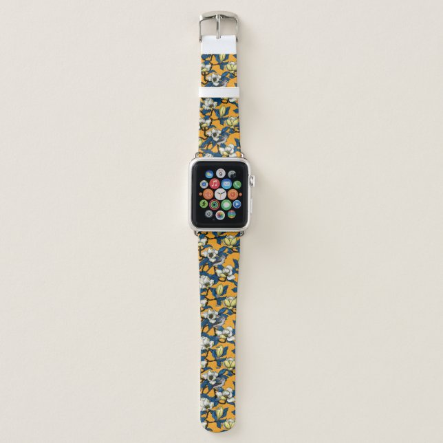 Blooming magnolia and titmouse bird 3 apple watch band (Front)