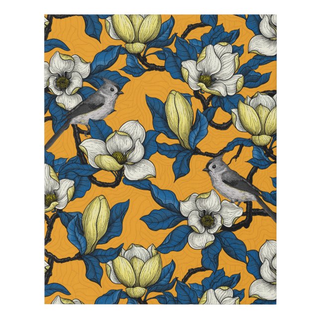 Blooming magnolia and titmouse bird 3 faux canvas print (Front)