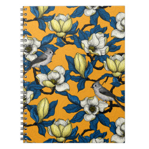 Blooming magnolia and titmouse bird 3 notebook