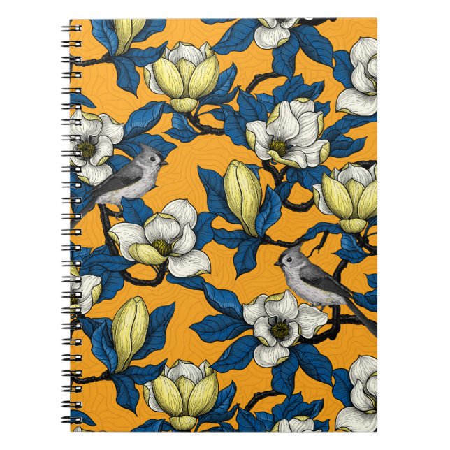 Blooming magnolia and titmouse bird 3 notebook (Front)