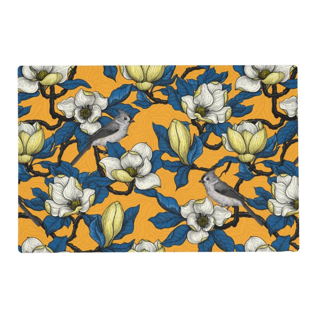 Blooming magnolia and titmouse bird 3 placemat (Front)