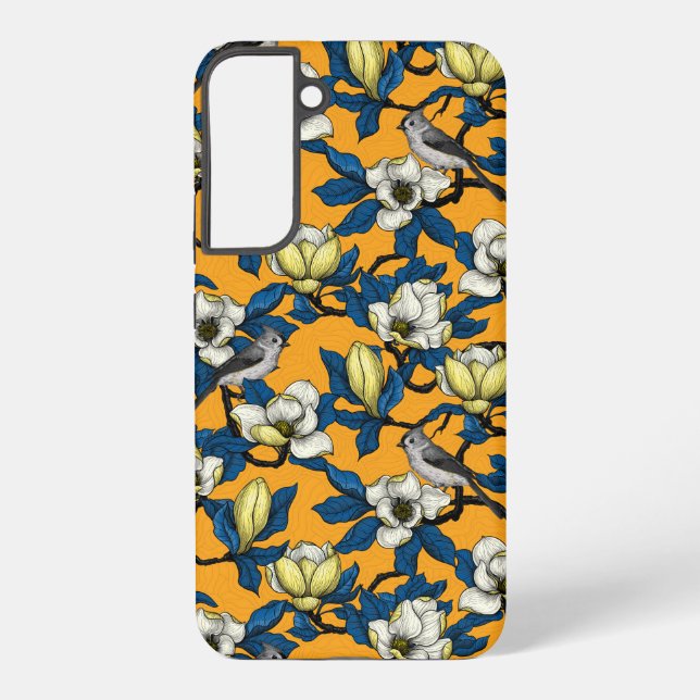 Blooming magnolia and titmouse bird 3 samsung galaxy case (Back)