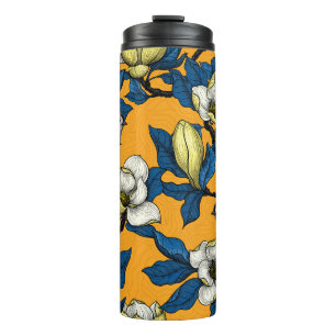 Blooming magnolia and titmouse bird 3 thermal tumbler