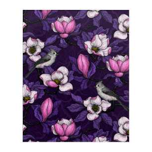 Blooming magnolia and titmouse bird 4 acrylic print