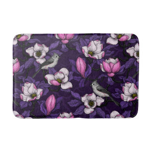 Blooming magnolia and titmouse bird 4 bath mat