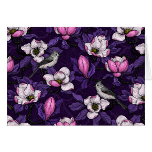 Blooming magnolia and titmouse bird 4 cards
