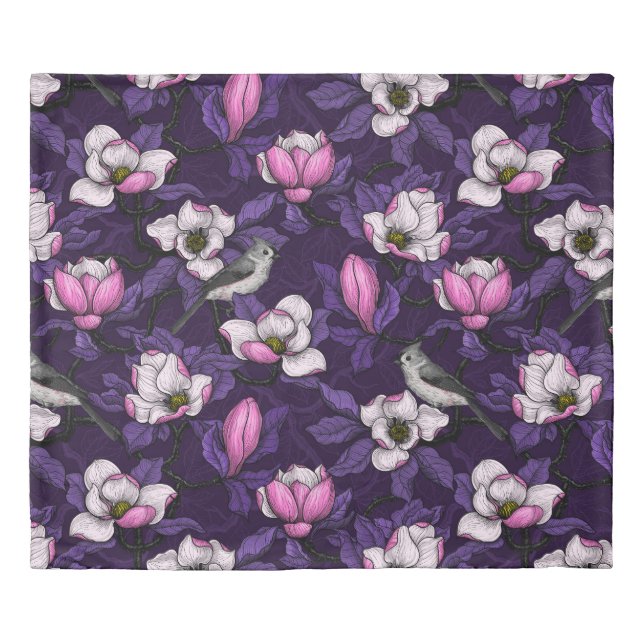 Blooming magnolia and titmouse bird 4 duvet cover (Front)