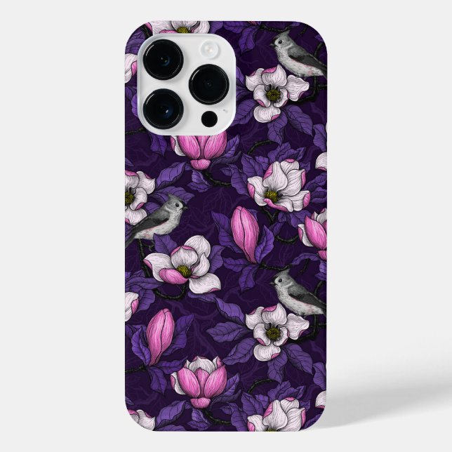 Blooming magnolia and titmouse bird 4 iPhone case (Back)