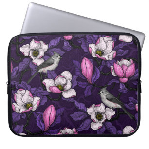 Blooming magnolia and titmouse bird 4 laptop sleeve