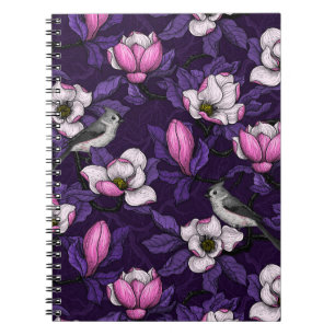Blooming magnolia and titmouse bird 4 notebook