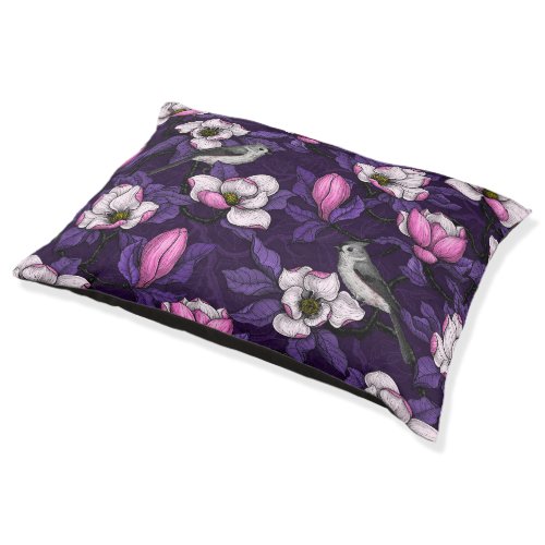 Blooming magnolia and titmouse bird 4 pet bed