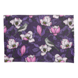 Blooming magnolia and titmouse bird 4 pillow case