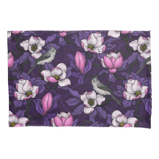 Blooming magnolia and titmouse bird 4 pillow case (Front-Left)