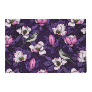 Blooming magnolia and titmouse bird 4 placemat