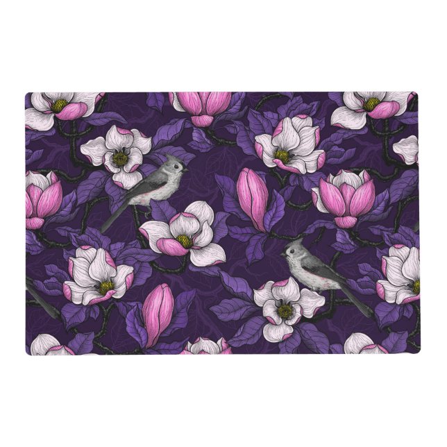 Blooming magnolia and titmouse bird 4 placemat (Front)