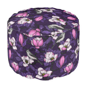 Blooming magnolia and titmouse bird 4 pouf