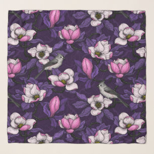 Blooming magnolia and titmouse bird 4 scarf
