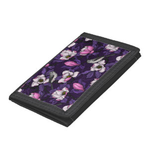 Blooming magnolia and titmouse bird 4 trifold wallet