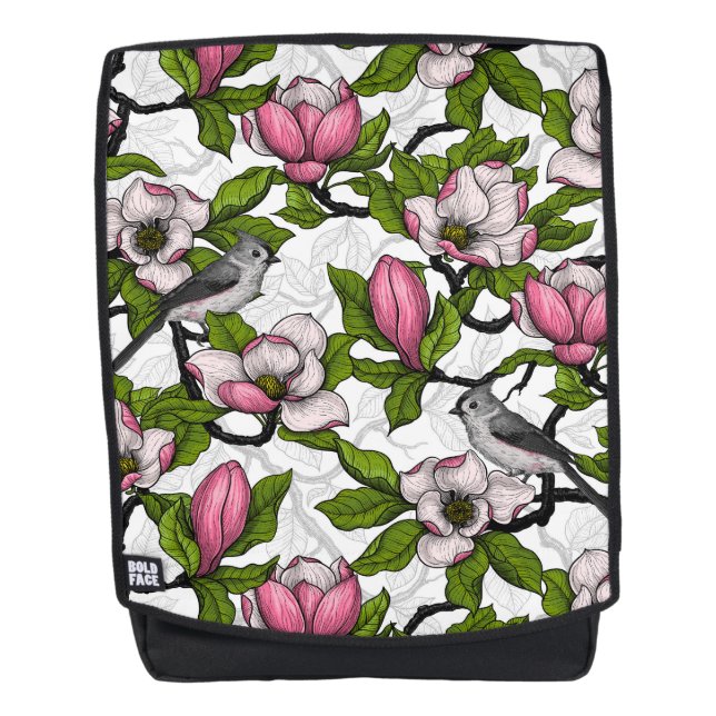 Blooming magnolia and titmouse bird backpack (Front)