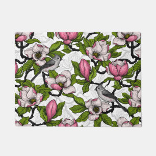 Blooming magnolia and titmouse bird doormat