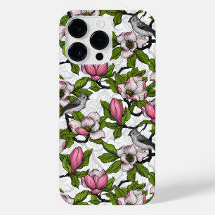Blooming magnolia and titmouse bird iPhone 14 pro max case