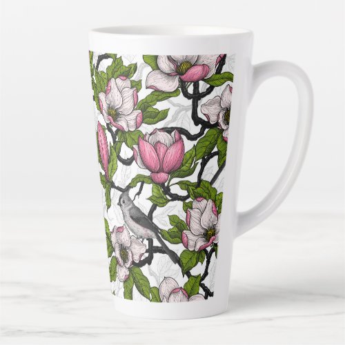 Blooming magnolia and titmouse bird latte mug