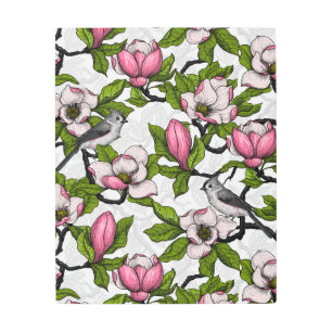 Blooming magnolia and titmouse bird metal print