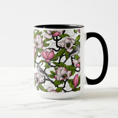 Blooming magnolia and titmouse bird mug