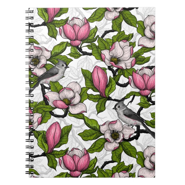 Blooming magnolia and titmouse bird notebook (Front)