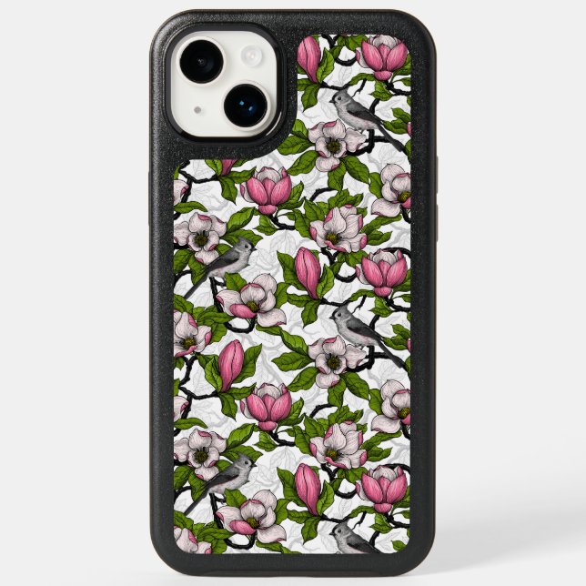 Blooming magnolia and titmouse bird otterbox iPhone case (Back)