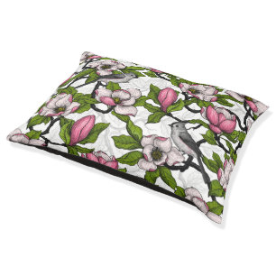 Blooming magnolia and titmouse bird pet bed