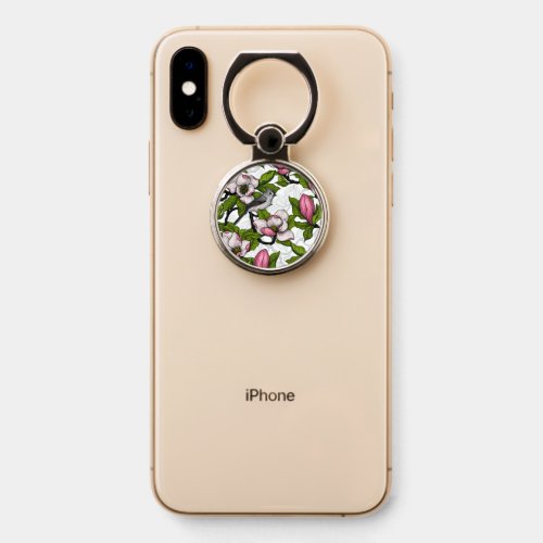 Blooming magnolia and titmouse bird phone ring stand