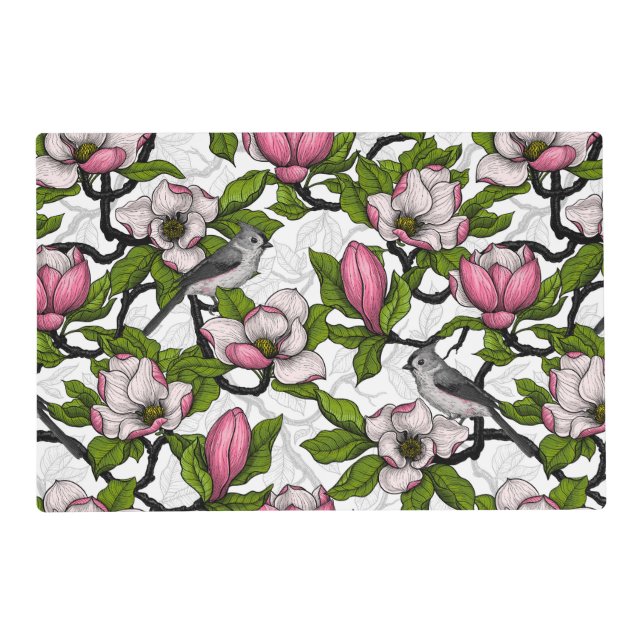 Blooming magnolia and titmouse bird placemat (Front)