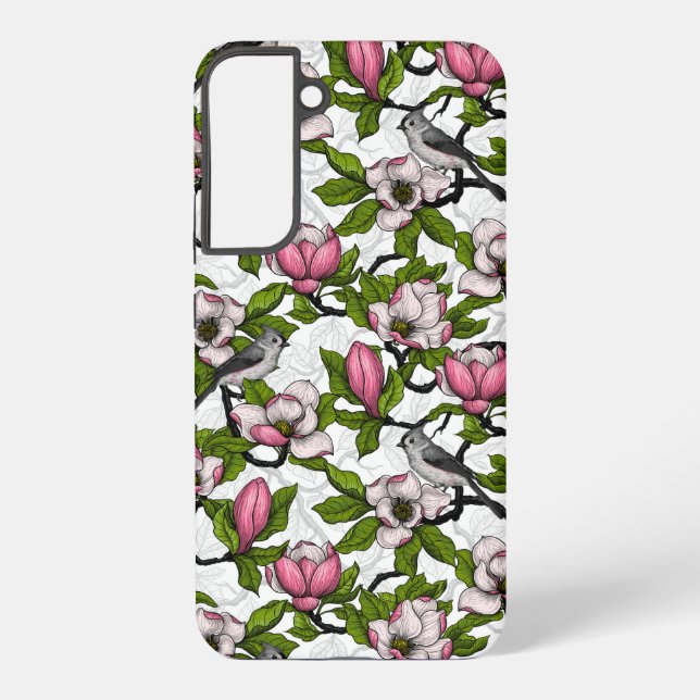 Blooming magnolia and titmouse bird samsung galaxy case (Back)
