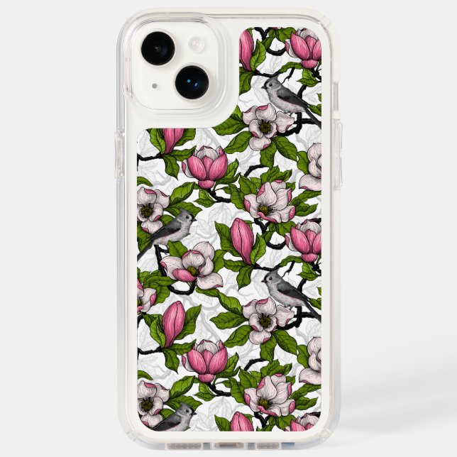 Blooming magnolia and titmouse bird speck iPhone case (Front)