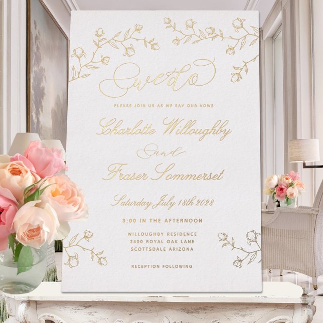 Blooming Magnolia Branch We Do Gold Wedding Foil Invitation (Creator Uploaded)