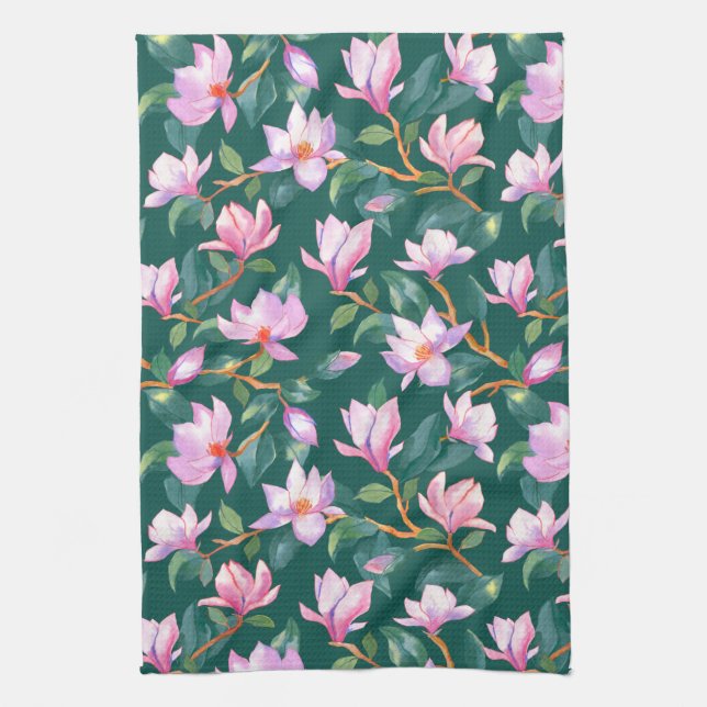 Blooming magnolia kitchen towel (Vertical)