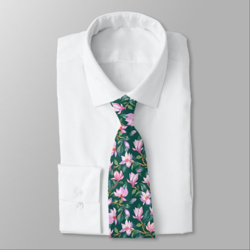 Blooming magnolia neck tie