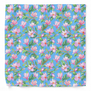 Blooming magnolia on sky blue bandana