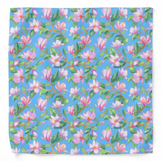 Blooming magnolia on sky blue bandana (Front)