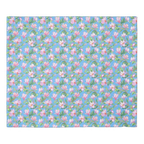 Blooming magnolia on sky blue duvet cover