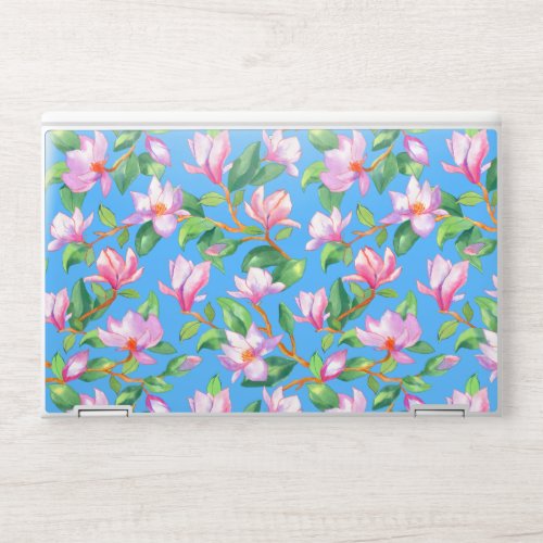 Blooming magnolia on sky blue HP laptop skin