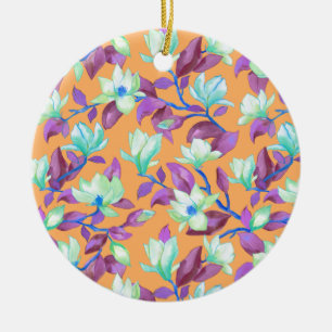 Blooming magnolia on vanilla sky ceramic ornament