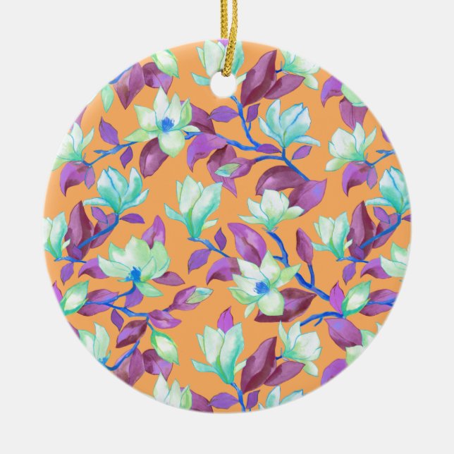 Blooming magnolia on vanilla sky ceramic ornament (Front)