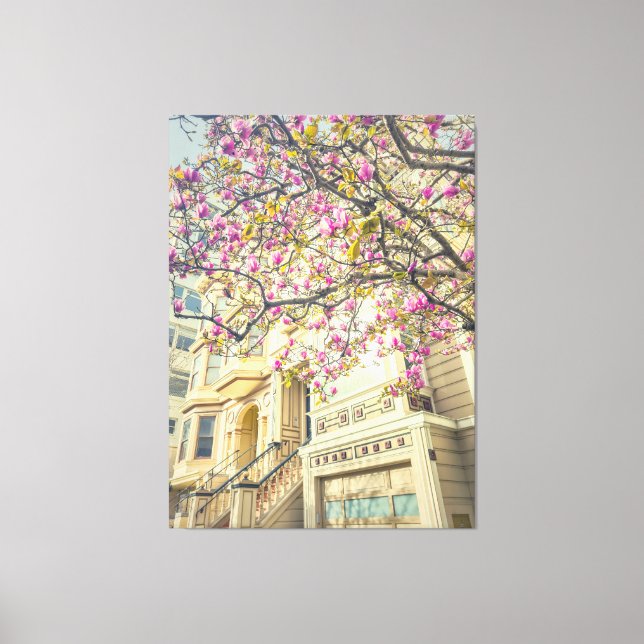 Blooming Magnolia Tree and Victorian House Canvas Print (Front)