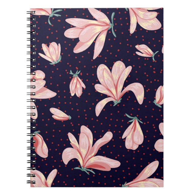 Blooming magnolias, hand-drawn vintage pattern. notebook (Front)