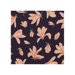 Blooming magnolias, hand-drawn vintage pattern. wood wall art